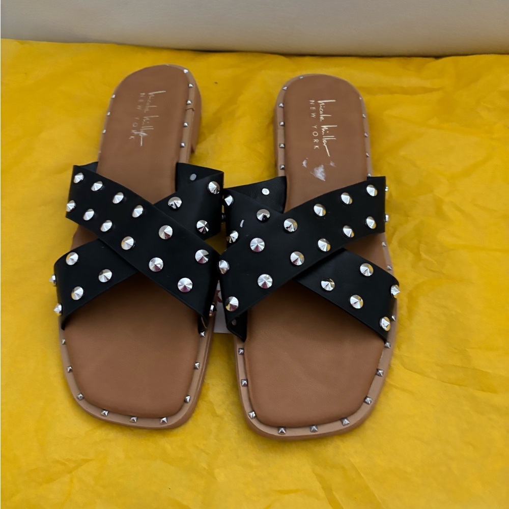 Nicole Miller Black cross leather with studs Sandals